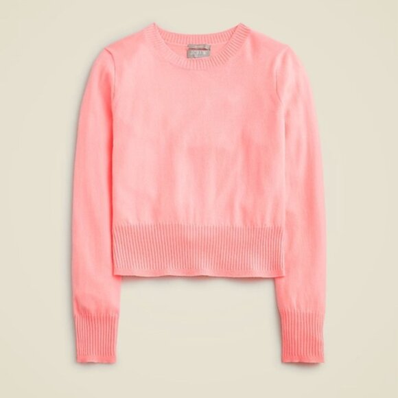 NWT J Crew Cropped Cashmere Crewneck Sweater in Brilliant Peony Small - Picture 1 of 8